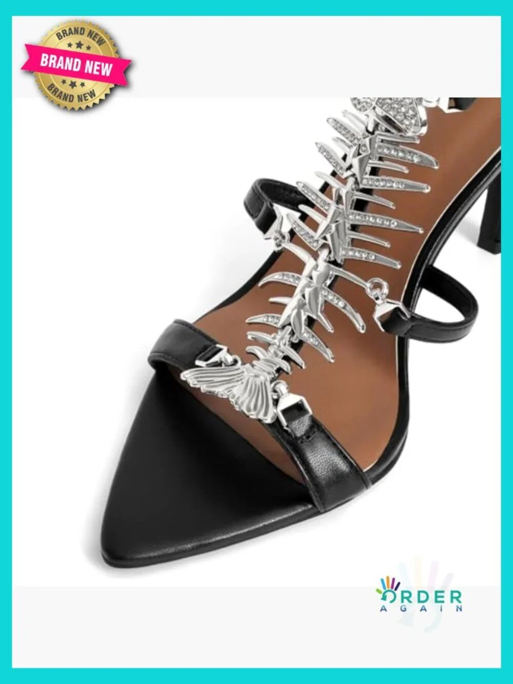 Stiletto Heeled Sandals Rhinestone Fishbone Strappy Open Toe Party Wedding